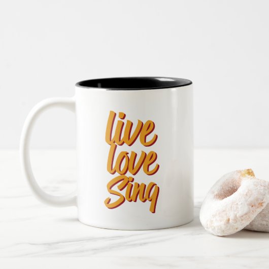 Live Love Sing Singer Songwriter Karaoke Lover Tweekleurige Koffiemok (Met donut)