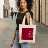 "LIVE LOVE TEACH" Deep Red en Cream Canvas tas