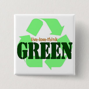 Live Love-Think GREEN Square Buttonnen Vierkante Button 5,1 Cm