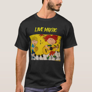 Live Music cartoon zwart T-shirt