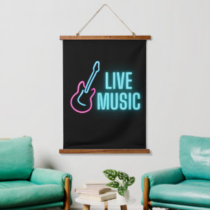 Live Music Neon Guitar Hangend Wandkleed