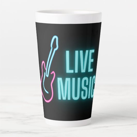 Live Music Neon Guitar Latte Mok (Voorkant)