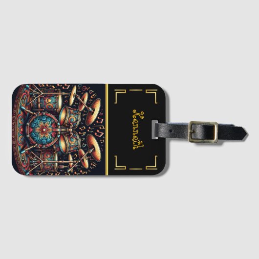 Live muziek vibes in blauw en goud bagagelabel (Voorkant (horizontaal))