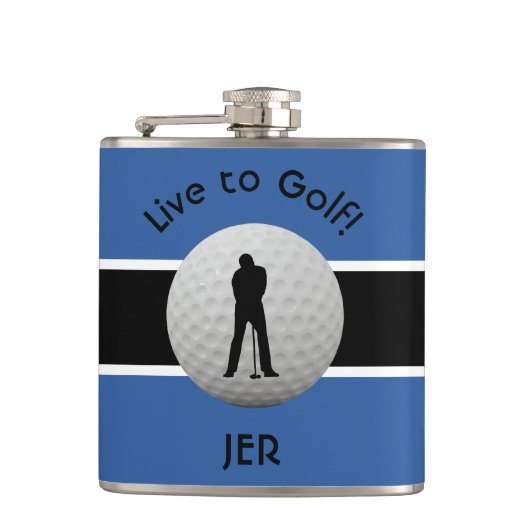 Live naar Golf Quote Monogrammed Initialen Blue Bl Heupfles (Voorkant)
