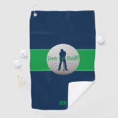 Live naar Golf Quote Typografie Blue Green Monogra Golfhanddoek (Insitu)