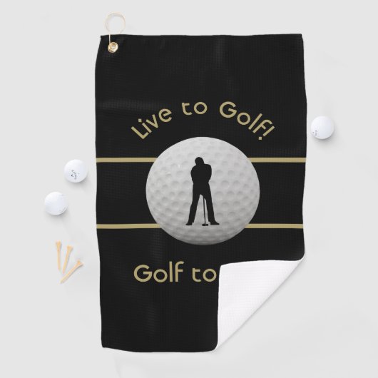 Live naar Golf Quote Typography Black & Golden Golfhanddoek (Insitu)