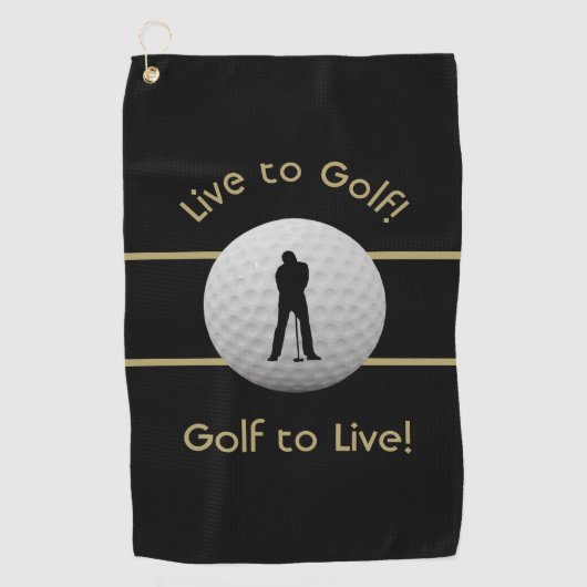 Live naar Golf Quote Typography Black & Golden Golfhanddoek (Voorkant)