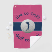 Live naar Golf Quote Typography Pink & Blue Golfhanddoek (Insitu)