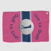Live naar Golf Quote Typography Pink & Blue Golfhanddoek (Horizontaal)
