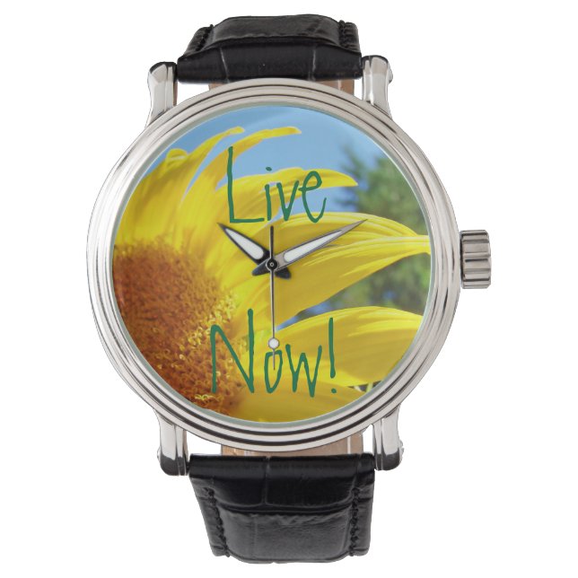 Live Now! kijkt naar Inspirerend Gele Zonnebloem Horloge (Voorkant)