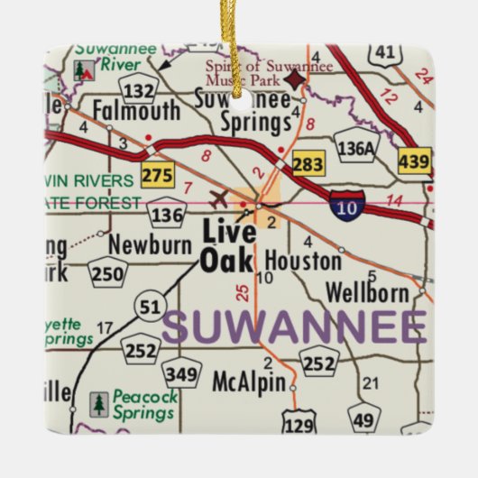 Live Oak Florida Map Keramisch Ornament (Voorkant)