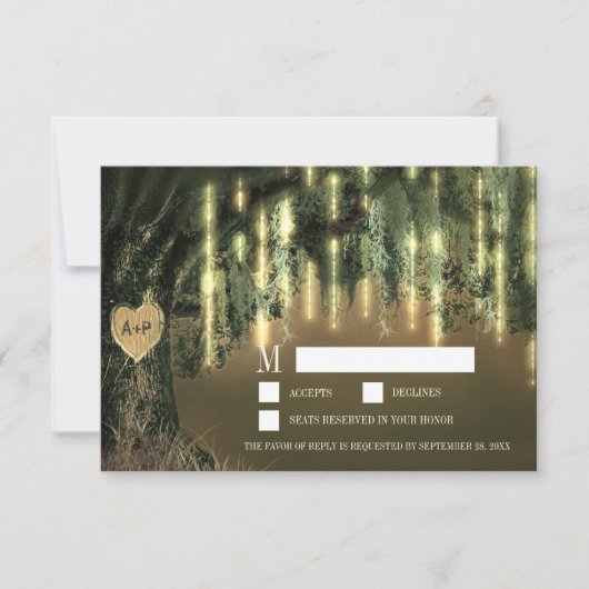 Live Oak Tree Spanish Moss Bruiloft RSVP Kaarten Kaartje (Voorkant)