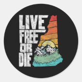 Live Or Die Retro New Hampshire Nature Ronde Sticker (Voorkant)