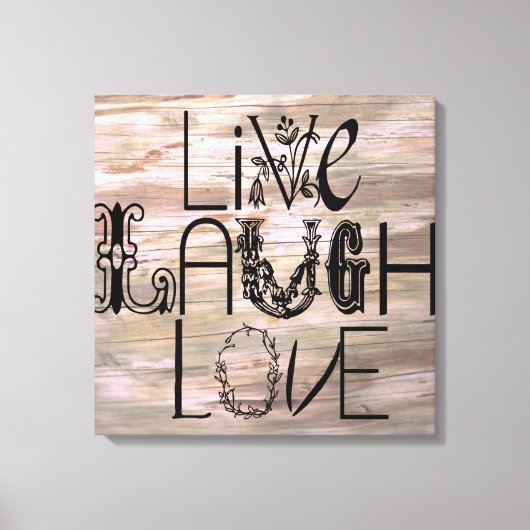 Live rire amour bois rustique panneau en toile mur (Recto)