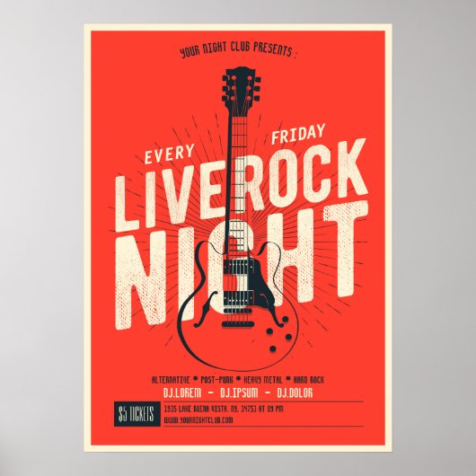 Live rock night music Poster Faire-part (Devant)