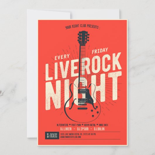 Live rock nuit musique promotion flyer Faire-part (Devant)