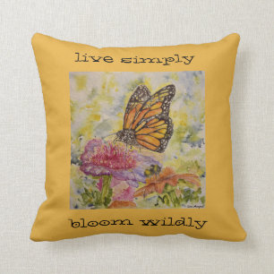 Live Simple Butterfly Waterverf Art Yellow Pillow Kussen