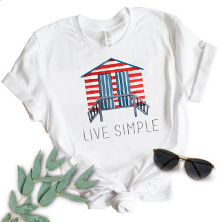 Live Simple Quote Nautical Summer Beach Hut T-shirt