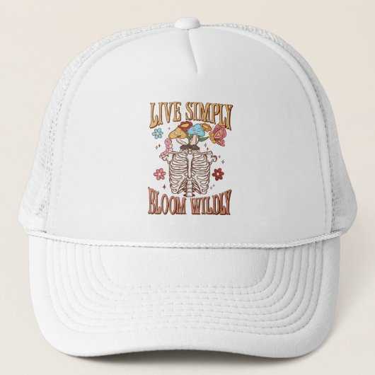 Live Simply, Bloom Wildly - Skeleton & Mushroom Trucker Pet (Voorkant)