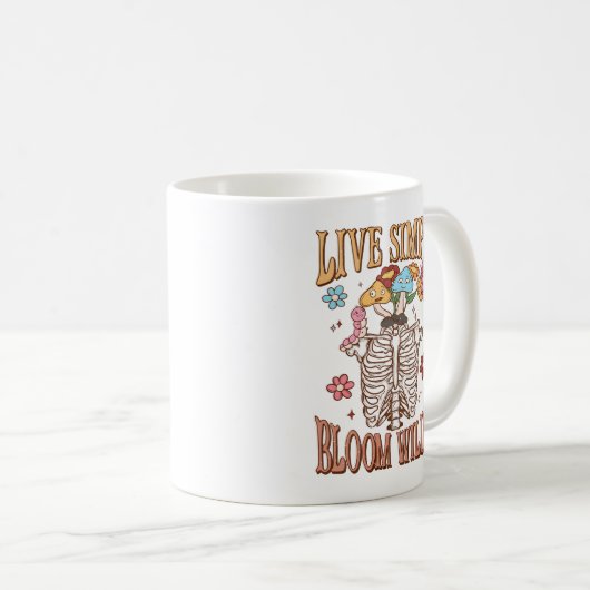Live Simply, Bloom Wildly – Skeleton & Mushrooms Koffiemok (Voorkant rechts)