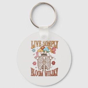 Live Simply, Bloom Wildly – Skeleton & Mushrooms Sleutelhanger