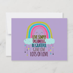 Live Simply Dream Big Wees dankbaar Geef liefde Briefkaart