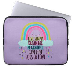 Live Simply Dream Big Wees dankbaar Geef liefde Laptop Sleeve