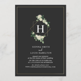 Live Stream Virtual Wedding Grey Floral Monogram Kaart