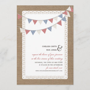Live Stream Virtual Wedding Lace Bunting Burlap Kaart