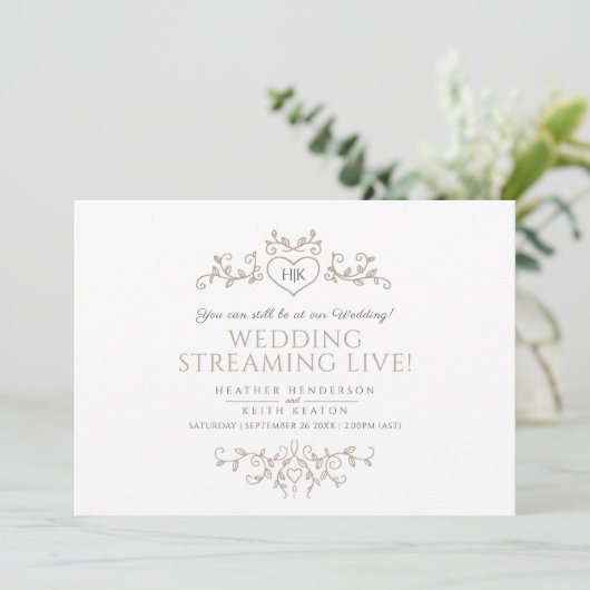 live streaming van de bruine witte bladbruiloft aankondiging (Staand voorkant)