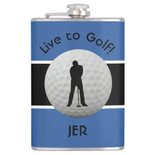 Live to Golf Citaat Geborduurde Initialen Blauw Zw Heupfles
