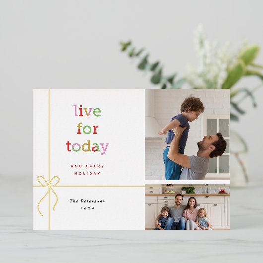 Live voor vandaag 2 Foto Gold Foil Kaart (Staand Voorkant)