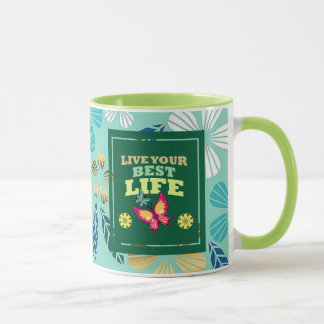 Live Your Best Life Mug – Elegant Green Floral Ins Mok