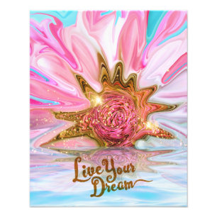 Live Your Dream - Roos Flower power Foto Afdruk