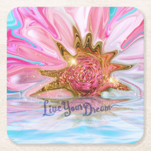 Live Your Dream - Roos Flower power Vierkante Kartonnen Onderzetter