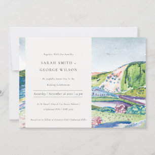 Lively Mountain Scape Blush Green Wedding Invite Bedankkaart