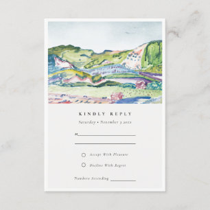 Lively Mountain Scape Blush Green Wedding RSVP Informatiekaartje