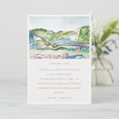 Lively Mountain Scape Blush Waterverf Wedding Bedankkaart (Staand voorkant)