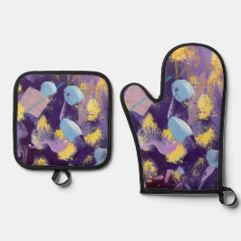 Lively, Purple and Yellow, Abstract Art  Ovenwant & Pannenlap Set