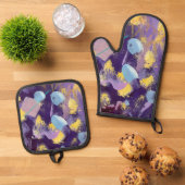 Lively, Purple and Yellow, Abstract Art Ovenwant & Pannenlap Set (Top down)