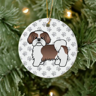 Liver And White Shih Tzu Cute Cartoon Dog Keramisch Ornament