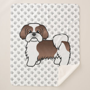 Liver and White Shih Tzu Cute Cartoon Dog Sherpa Deken