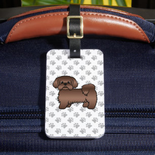 Liver Brown Shih Tzu Cartoon Dog & Custom Text Bagagelabel
