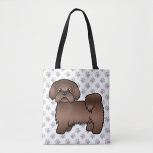 Liver Brown Shih Tzu Cute Cartoon Dog & Paws Draagtas