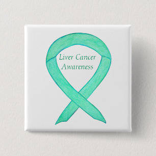 Liver Cancer Jade Awareness Ribbon Art Pin Vierkante Button 5,1 Cm