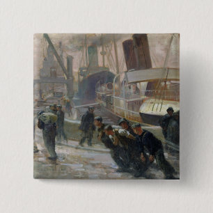 Liverpool Dockers in Dawn, 1903 Vierkante Button 5,1 Cm