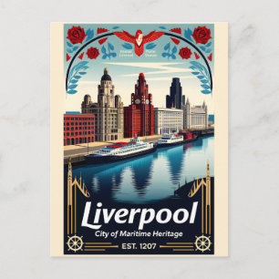 Liverpool Engeland Retro Reisposter Kunst Feestdagenkaart