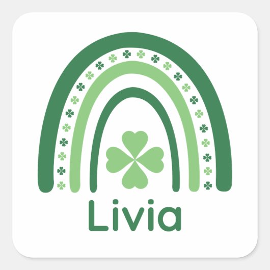 Livia Name Clover Boho Rainbow Vierkante Sticker (Voorkant)
