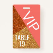 Living Coral Bruiloft VIP Creatieve Plaats Kaart Badge (Achterkant)