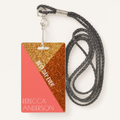 Living Coral Bruiloft VIP Creatieve Plaats Kaart Badge (Voorkant met draagriem)